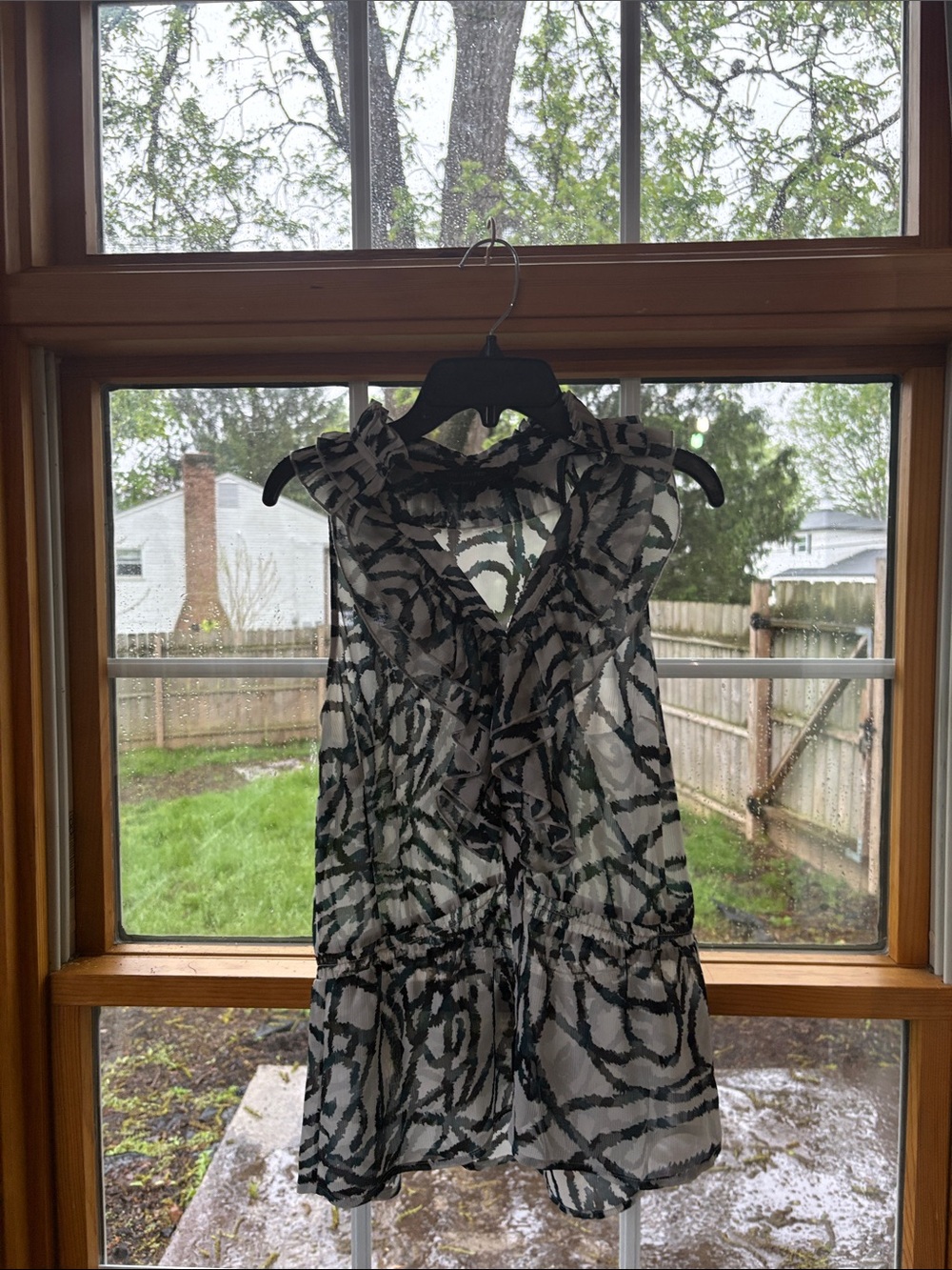 Limited Sheer Black & White with Tirquis-green color Ruffle Tier Waist Tunic